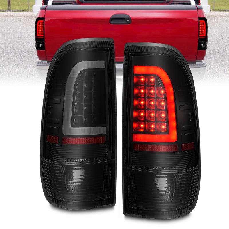 ANZO 1997-2003 Ford F-150 LED Tail Lights w/ Light Bar Black Housing Smoke Lens - Striker Modified