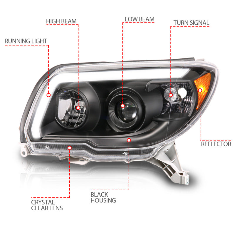 ANZO 06-09 Toyota 4 Runner Projector Headlights Plank Style - Black - Striker Modified
