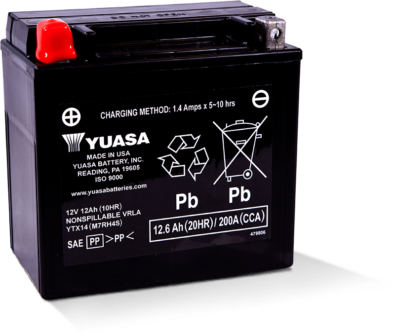 Yuasa YTX14 Maintenance Free AGM 12 Volt Battery - Striker Modified