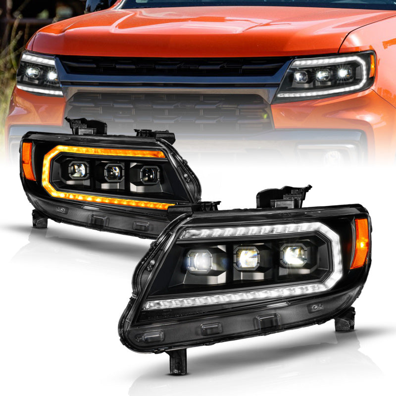 ANZO 15-22 Chevy Colorado Blk Housing Full LED DRL Projector Headlight w/ Sequential Light Bar - Striker Modified