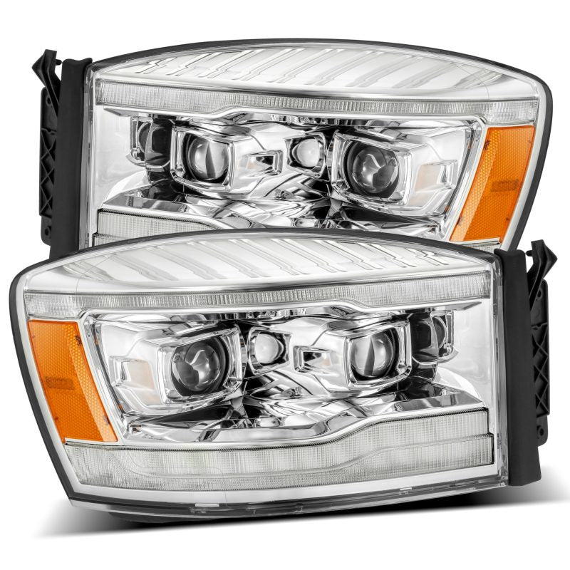 AlphaRex 06-08 Dodge Ram 1500HD LUXX LED Projector Headlights Plank Style Chrome w/Seq Signal/DRL - Striker Modified