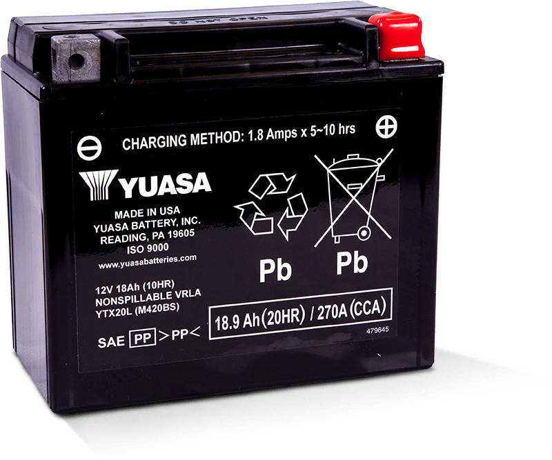 Yuasa YTX20L Maintenance Free AGM 12 Volt Battery - Striker Modified