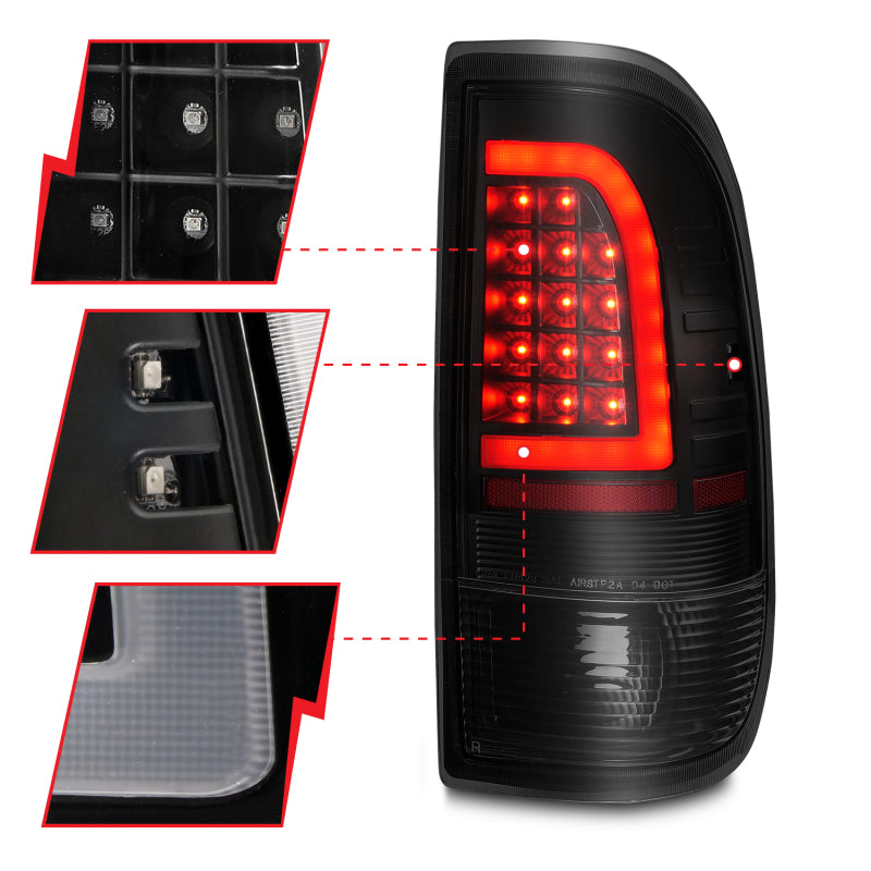 ANZO 1997-2003 Ford F-150 LED Tail Lights w/ Light Bar Black Housing Smoke Lens - Striker Modified
