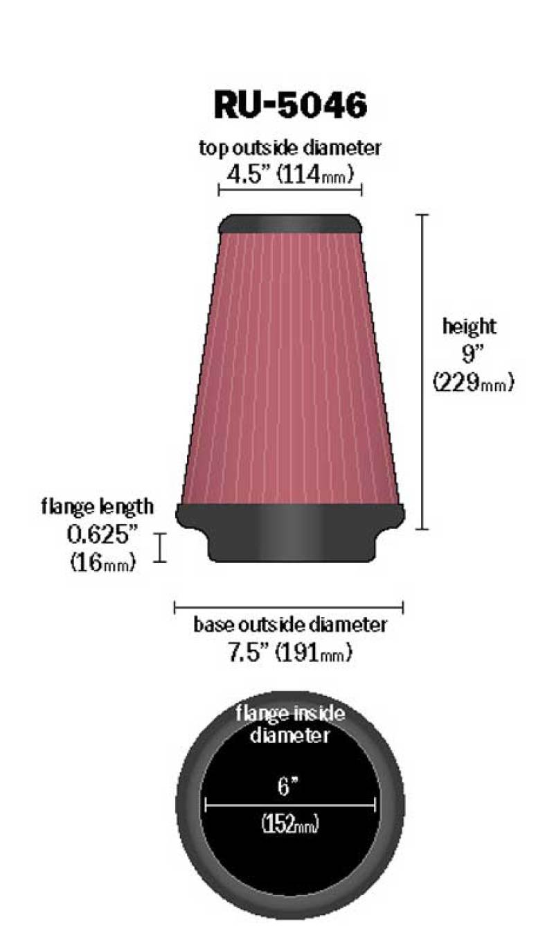 K&N Universal Clamp-On Air Filter 6in FLG / 7-1/2in B / 4-1/2in T / 9in H - Striker Modified