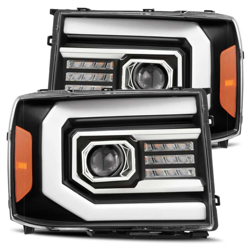AlphaRex 07-13 GMC 1500HD PRO-Series Proj Headlights Plank Style Matte Blk w/Activ Light/Seq Signal - Striker Modified