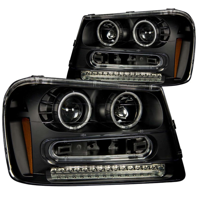 ANZO 2002-2009 Chevrolet Trailblazer Projector Headlights w/ Halo Black - Striker Modified