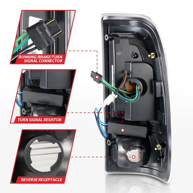 ANZO 1997-2003 Ford F-150 LED Tail Lights w/ Light Bar Black Housing Smoke Lens - Striker Modified