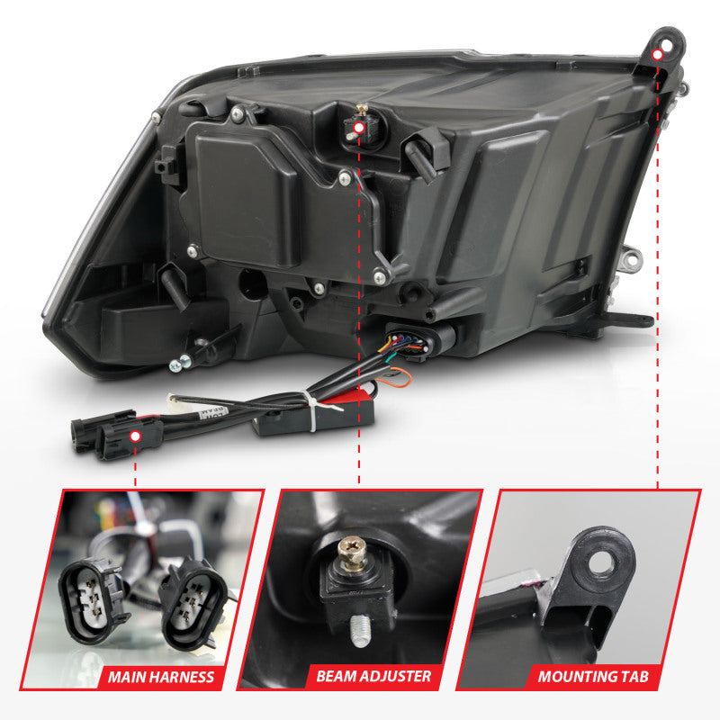 ANZO 09-18 Dodge Ram 1500/2500/3500 LED Plank Style Headlights Switchback + Sequential - Matte Black - Striker Modified