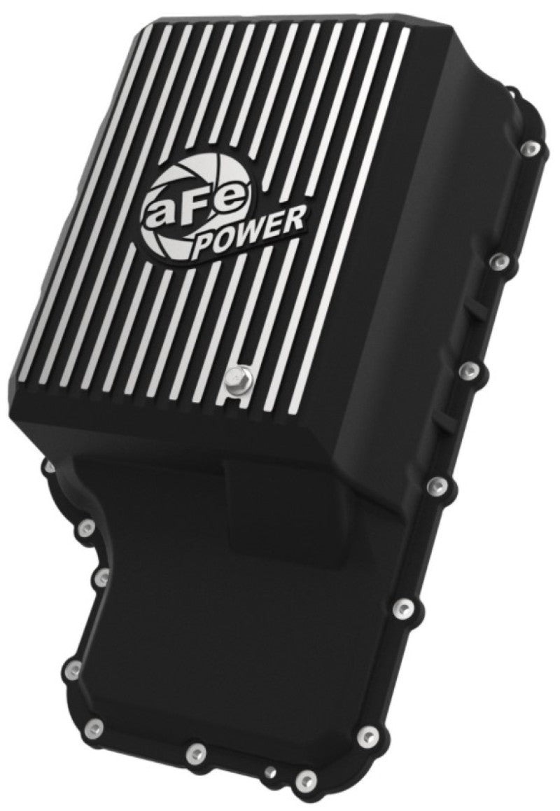 aFe 20-21 Ford Truck w/ 10R140 Transmission Pan Black POWER Street Series w/ Machined Fins - Striker Modified