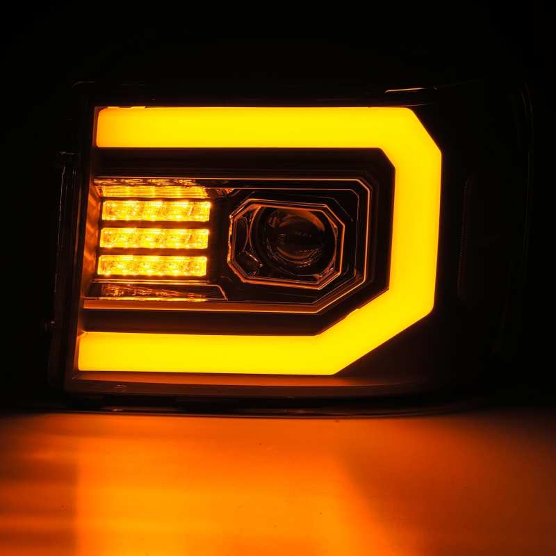AlphaRex 07-13 GMC 1500HD PRO-Series Proj Headlights Plank Style Matte Blk w/Activ Light/Seq Signal - Striker Modified