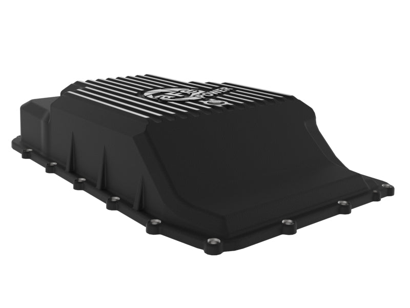 aFe 17-24 Ford F-150 10R60/10R80 Pro Series Rear Transmission Pan Black w/ Machined Fins - Striker Modified