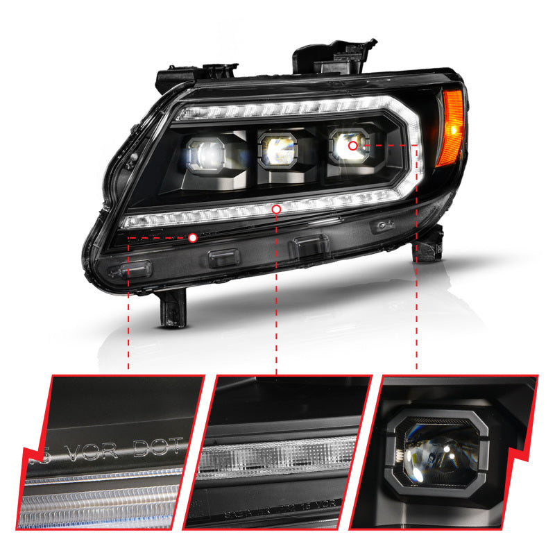 ANZO 15-22 Chevy Colorado Blk Housing Full LED DRL Projector Headlight w/ Sequential Light Bar - Striker Modified
