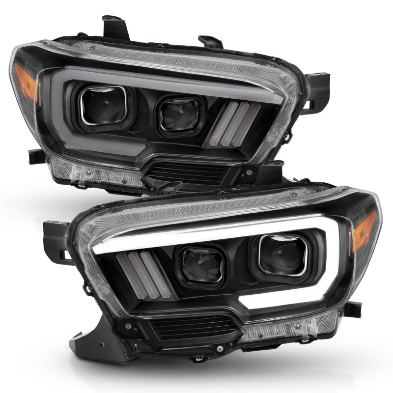 ANZO 2016-2017 Toyota Tacoma Projector Headlights w/ Plank Style Switchback Black w/ Amber w/ DRL - Striker Modified