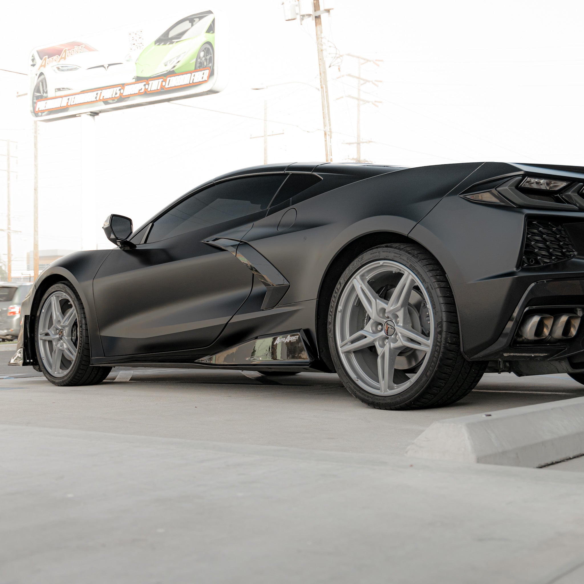2020-2024 Corvette C8 Stingray Evo Style Side Skirts Gloss Black Pair