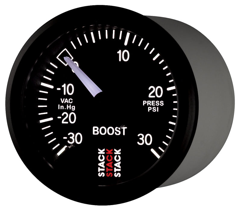 Autometer 52mm Stack Instruments -30INHG to +30PSI Mechanical Boost Gauge - Black - Striker Modified