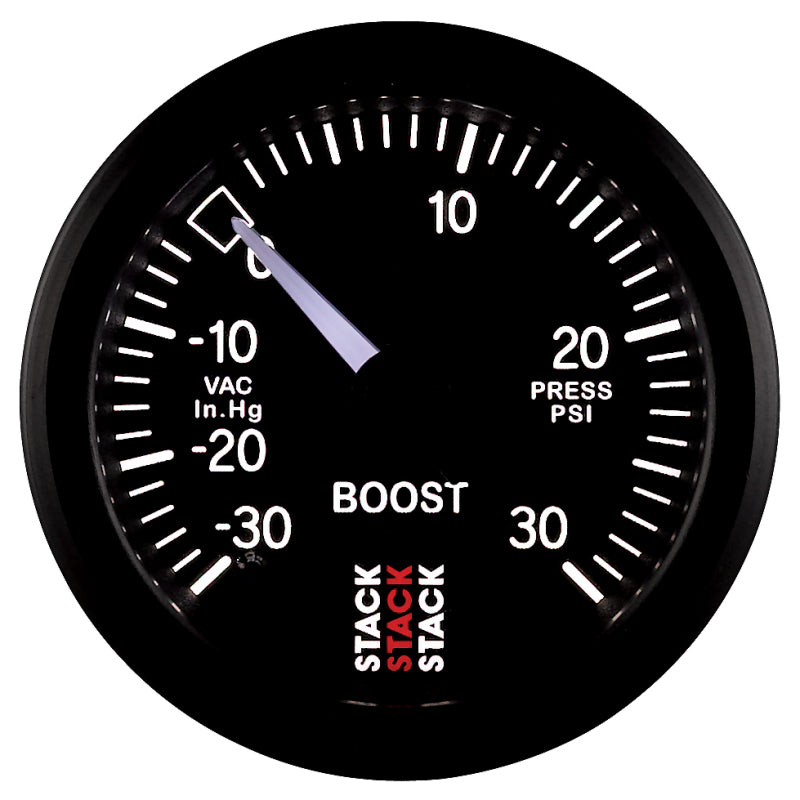 Autometer 52mm Stack Instruments -30INHG to +30PSI Mechanical Boost Gauge - Black - Striker Modified