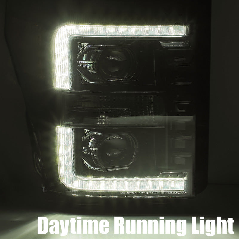 AlphaRex 11-16 Ford F-250 SD PRO-Series Projector Headlights Plank Style Design Black w/Seq Signal - Striker Modified