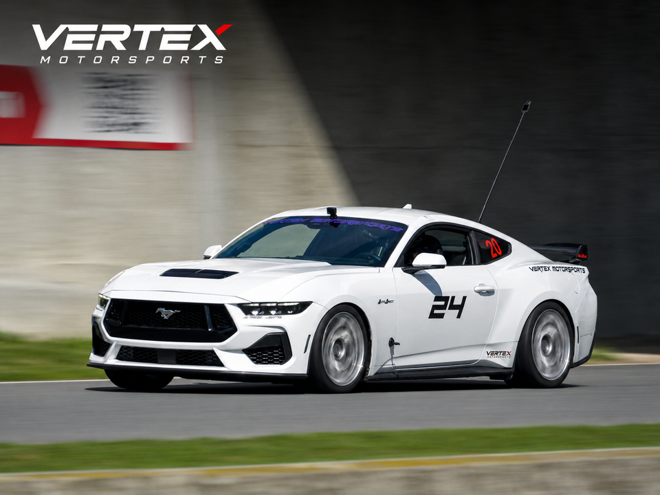 White Vertex Motorsports Mustang on track