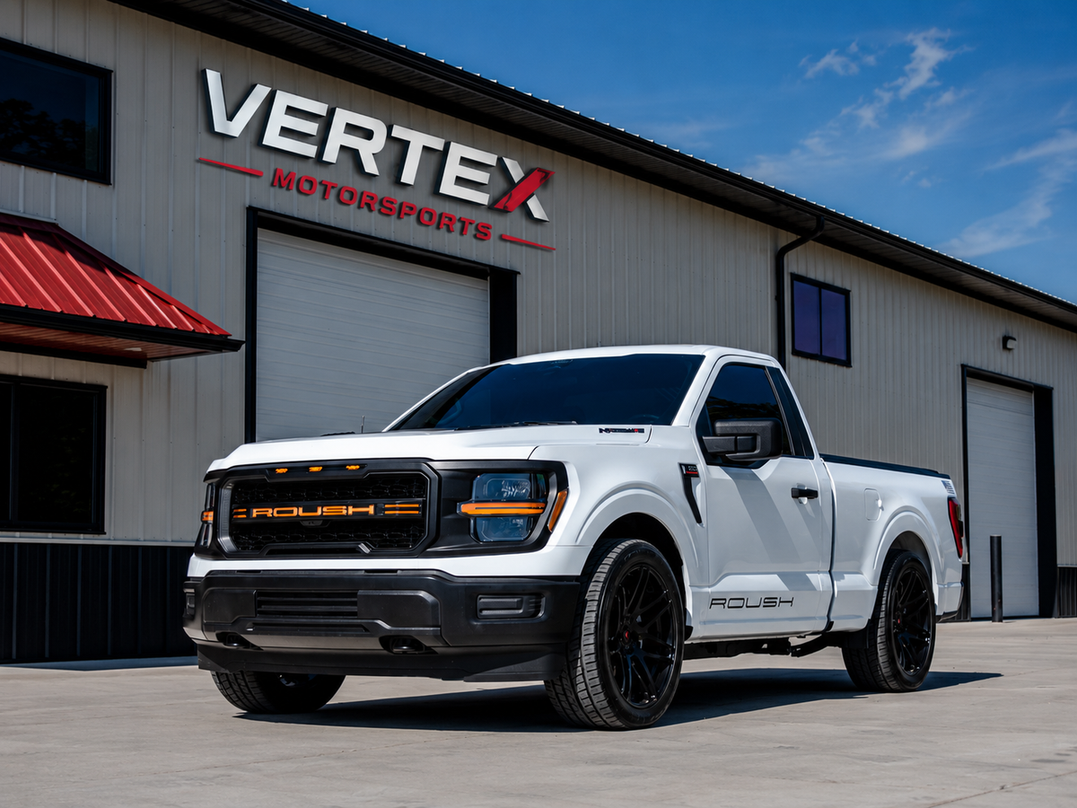 White F-150 outside Vertex Motorsports