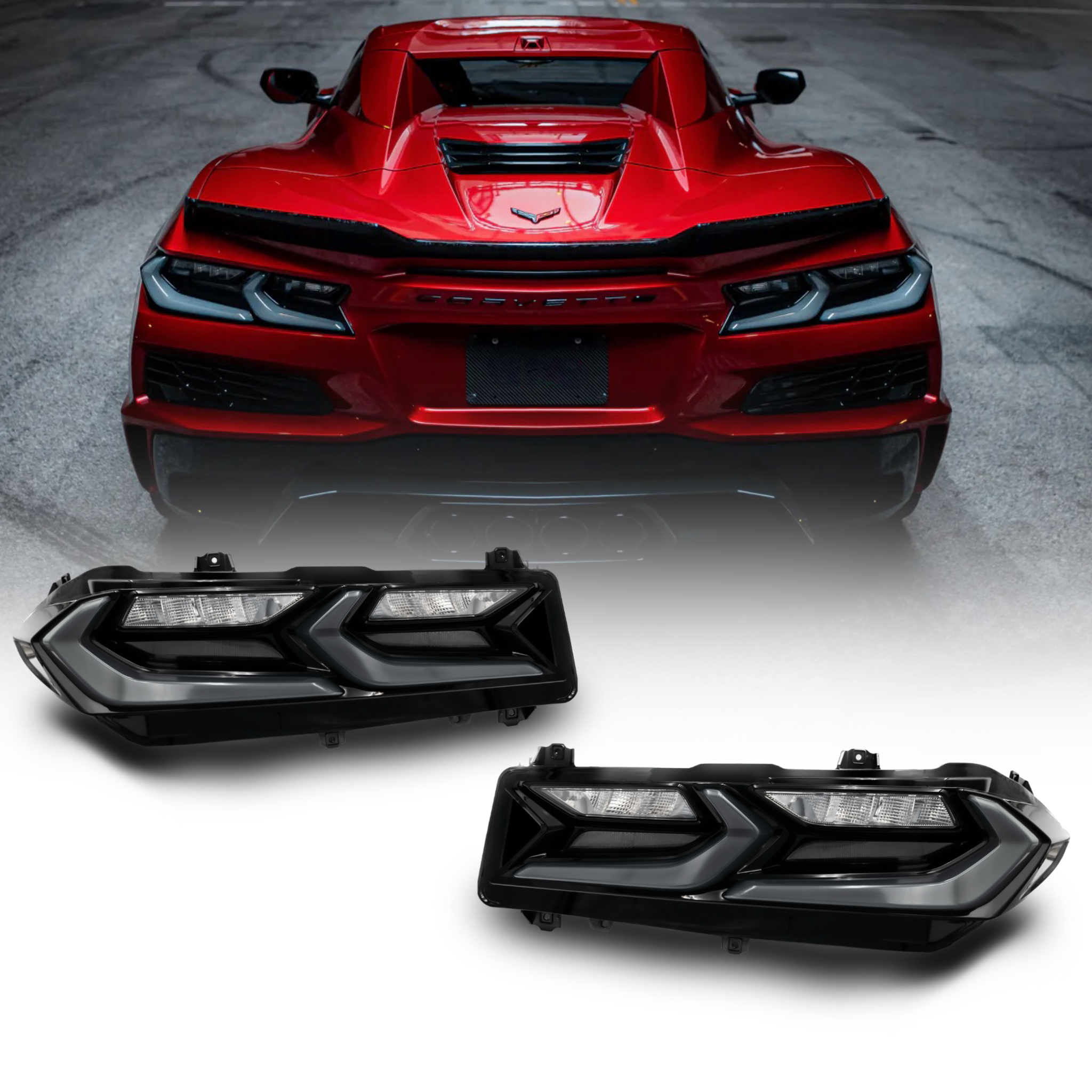 2020-2024 Corvette C8 Euro Smoke Style LED Taillights Amber Sequential Pair