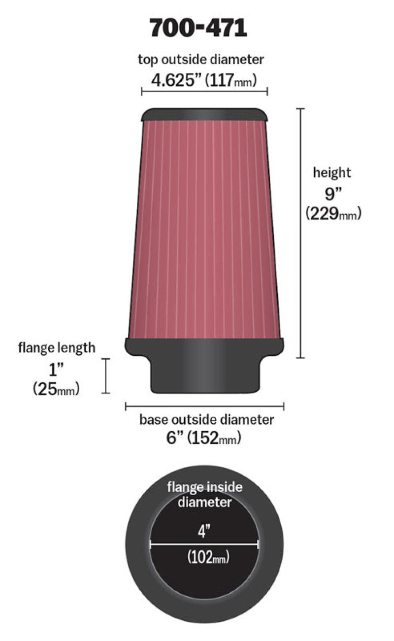 Airaid Universal Air Filter - Cone 4 x 6 x 4 5/8 x 9 w/ Short Flange - Striker Modified