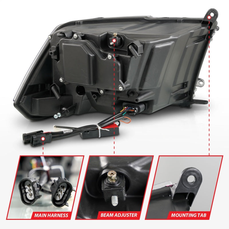 ANZO 09-18 Dodge Ram 1500/2500/3500 LED Plank Style Headlights Switchback + Sequential - Matte Black - Striker Modified