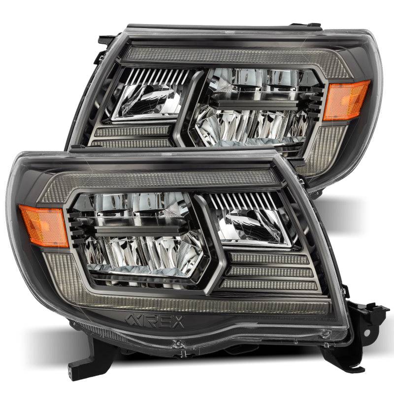 AlphaRex 05-11 Toyota Tacoma LUXX Crystal Headlights Plank Style Alpha Black w/Activation Light/DRL - Striker Modified