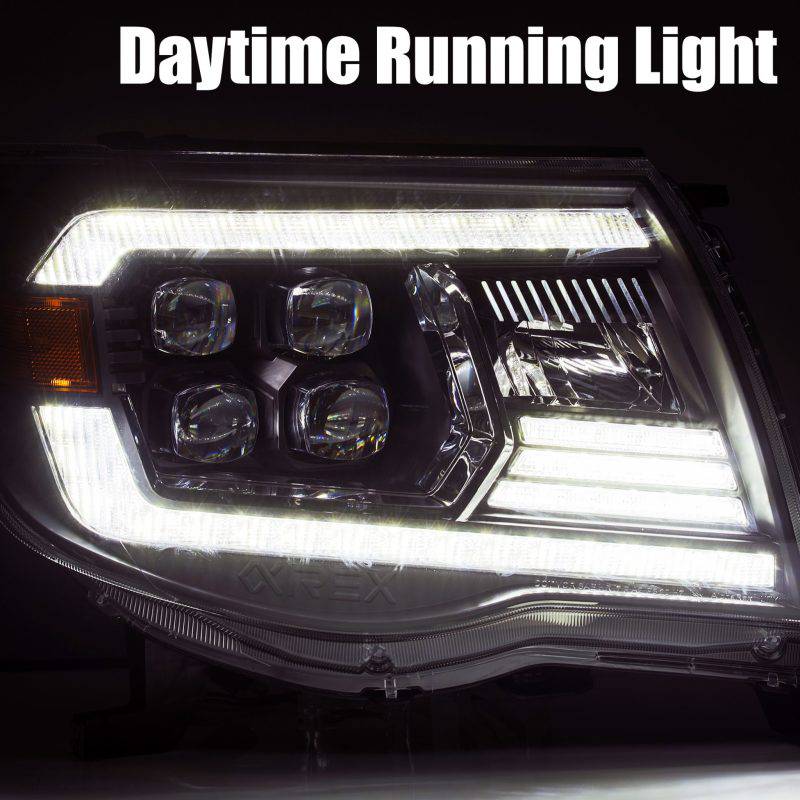 AlphaRex 05-11 Toyota Tacoma NOVA LED Projector Headlights Plank Style Black w/Activation Light/DRL - Striker Modified