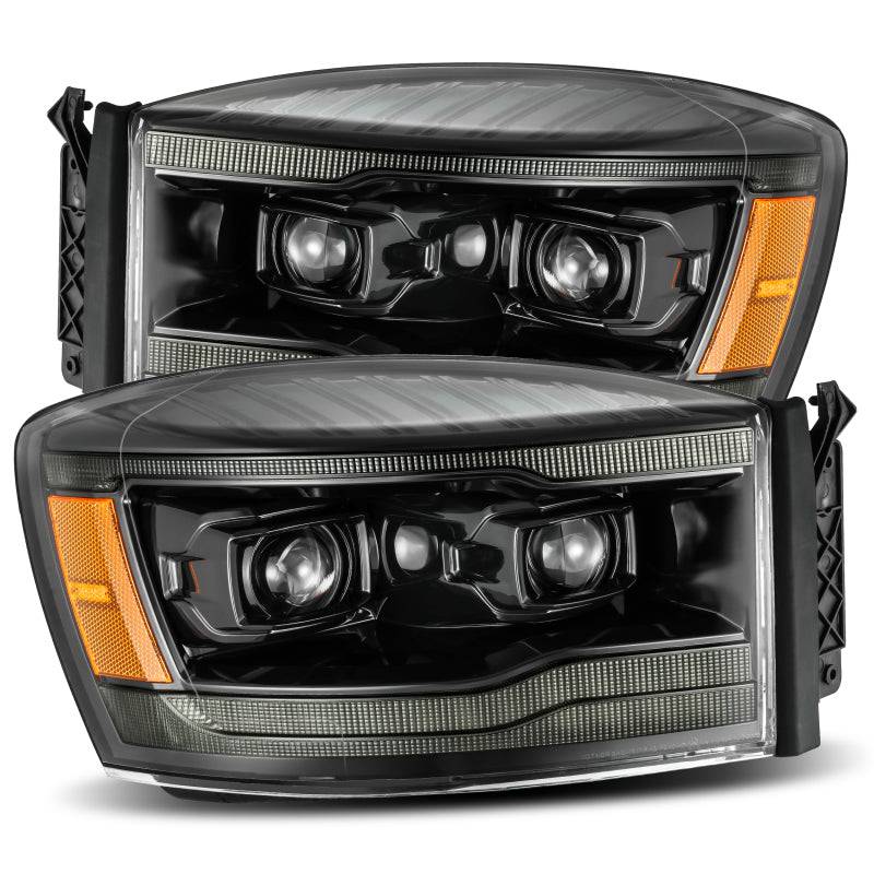 AlphaRex 06-08 Dodge Ram 1500HD LUXX LED Projector Headlights Plank Style Alpha Blk w/Seq Signal/DRL - Striker Modified