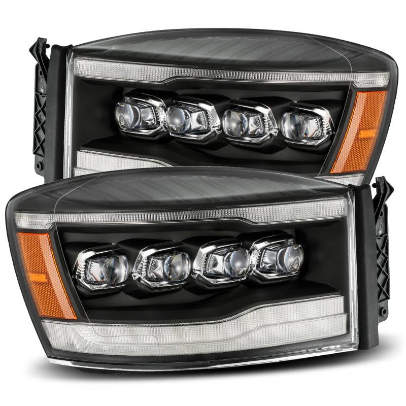 AlphaRex 06-08 Dodge Ram 1500HD NOVA LED ProjHeadlights Plank Style Blk w/Seq Signal/DRL/Amber LED - Striker Modified