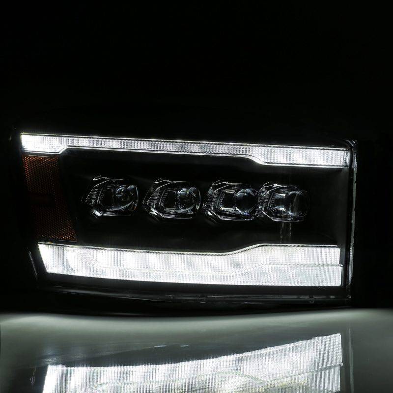 AlphaRex 06-08 Dodge Ram 1500HD NOVA LED ProjHeadlights Plank Style Blk w/Seq Signal/DRL/Amber LED - Striker Modified