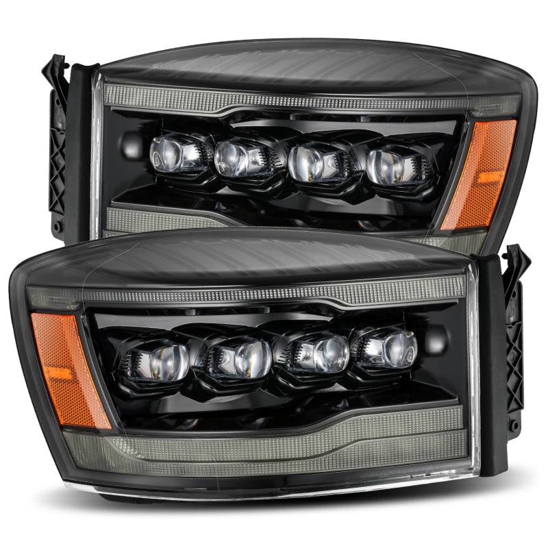 AlphaRex 06-08 Ram 1500HD NOVA LED Proj Headlights Plnk Style Alpha Blk w/Seq Signal/DRL/Amber LED - Striker Modified