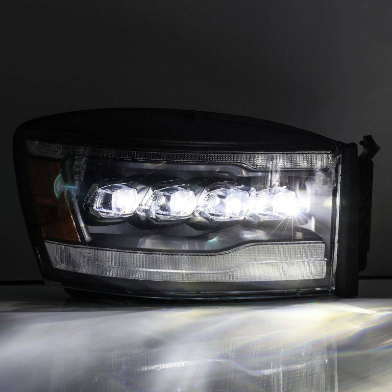 AlphaRex 06-08 Ram 1500HD NOVA LED Proj Headlights Plnk Style Alpha Blk w/Seq Signal/DRL/Amber LED - Striker Modified