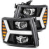 AlphaRex 07-13 Chevy 1500 LUXX LED Proj Headlights Plank Style Jet Blk w/ Activ Light/Seq Signal/DRL - Striker Modified