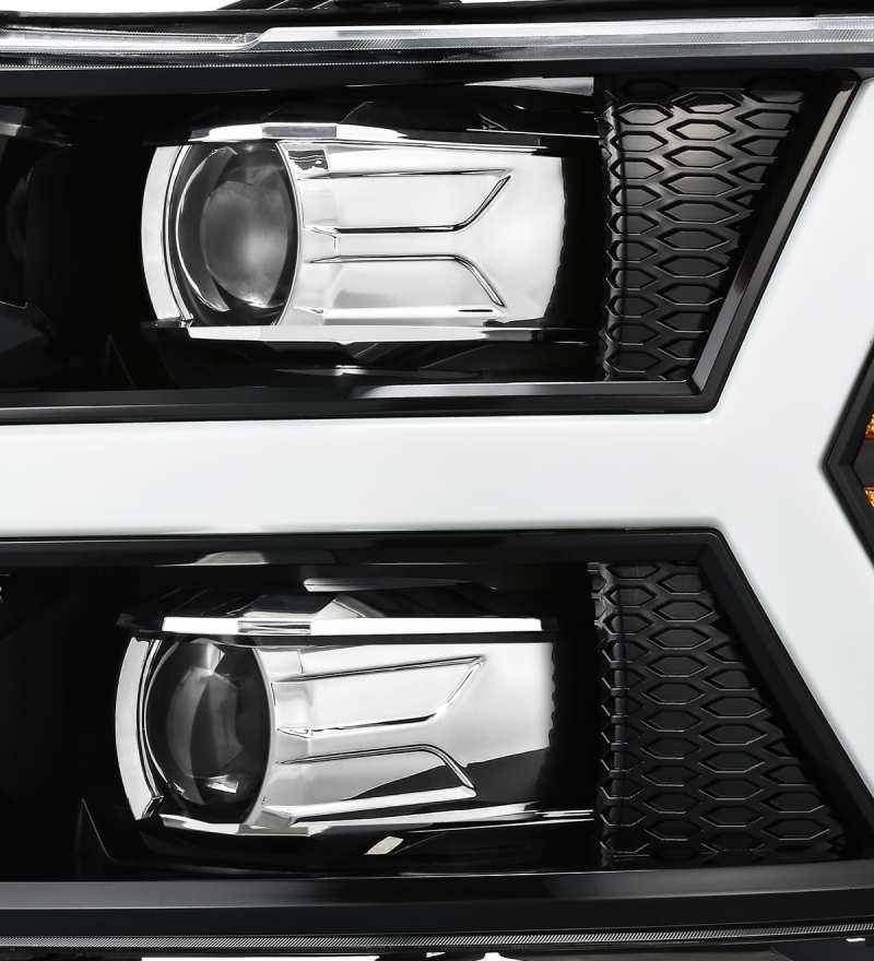 AlphaRex 07-13 Chevy 1500 LUXX LED Proj Headlights Plank Style Jet Blk w/ Activ Light/Seq Signal/DRL - Striker Modified
