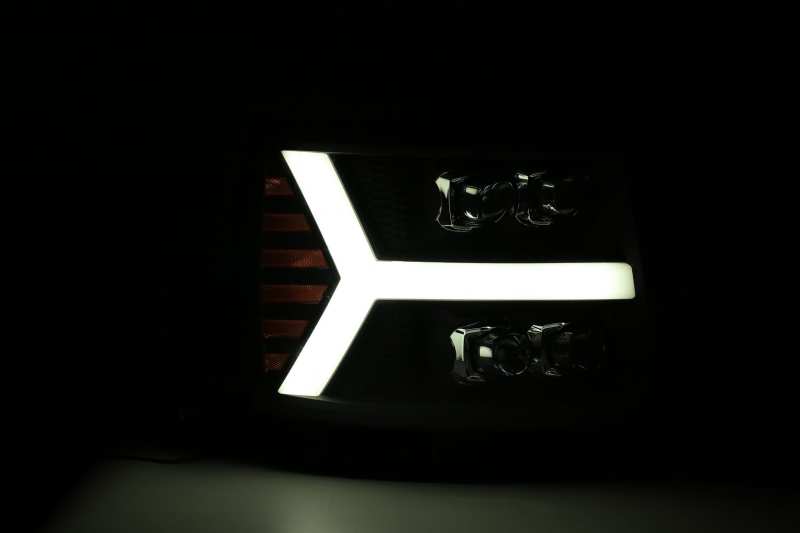AlphaRex 07-13 Chevy 1500HD(NewBody) NOVA LED Proj Headlight Plank Sty Glos Blk w/Activ Lite/Seq Sig - Striker Modified