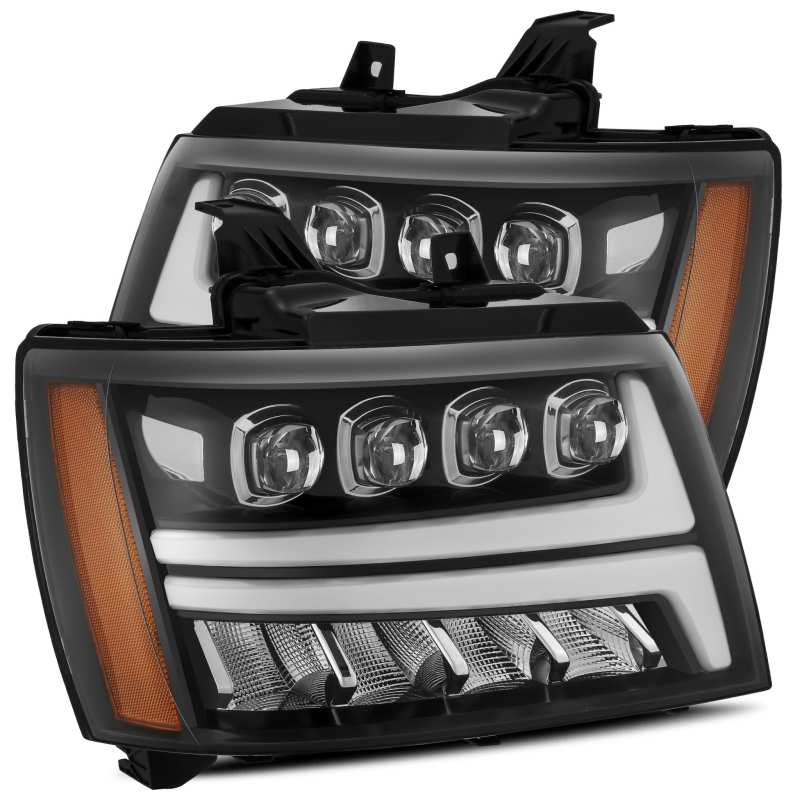 AlphaRex 07-13 Chevy Avalanche NOVA LED Proj Headlights Plank Style Gloss Black w/Activ Light/DRL - Striker Modified