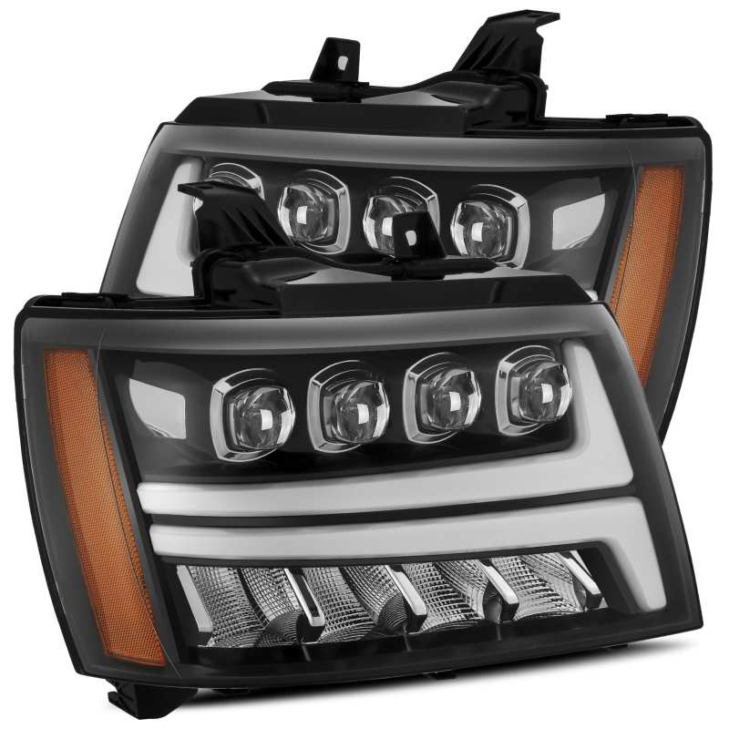 AlphaRex 07-13 Chevy Avalanche NOVA LED Proj Headlights Plank Style Gloss Black w/Activ Light/DRL - Striker Modified