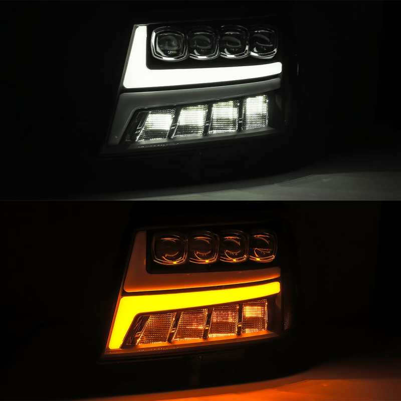 AlphaRex 07-13 Chevy Avalanche NOVA LED Proj Headlights Plank Style Gloss Black w/Activ Light/DRL - Striker Modified