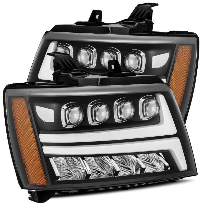 AlphaRex 07-13 Chevy Avalanche NOVA LED Proj Headlights Plank Style Matte Black w/Activ Light/DRL - Striker Modified