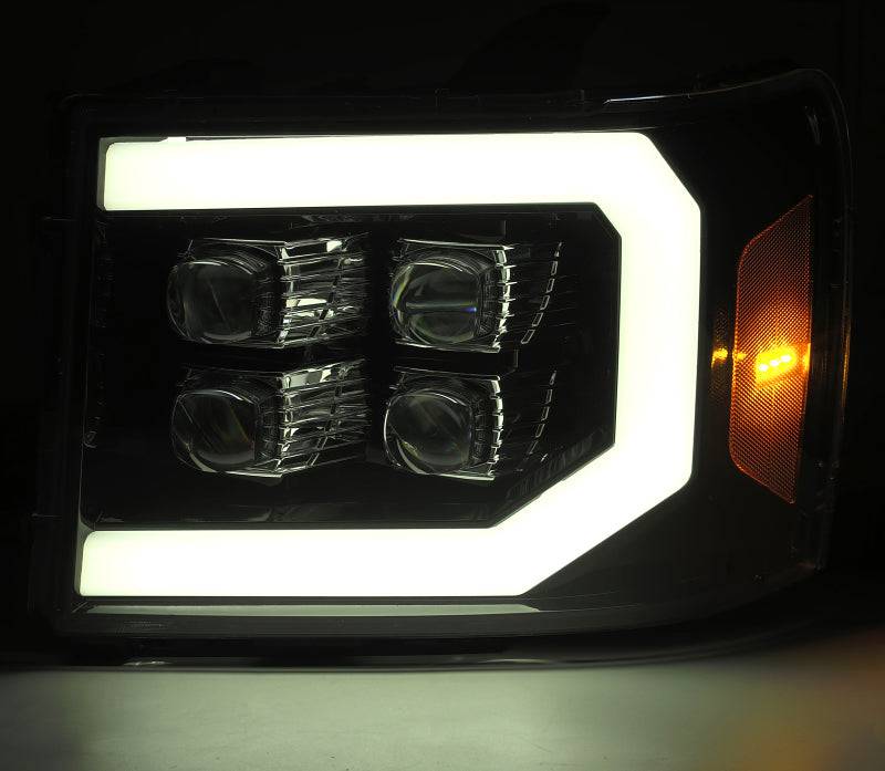 AlphaRex 07-13 GMC 1500HD NOVA LED Proj Headlight Plank Style Gloss Blk w/Activ Light/Seq Signal/DRL - Striker Modified
