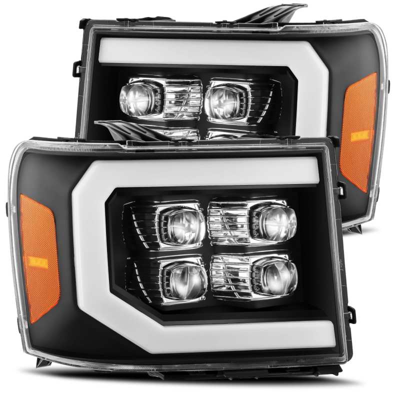 AlphaRex 07-13 GMC 1500HD NOVA LED Proj Headlight Plank Style Gloss Blk w/Activ Light/Seq Signal/DRL - Striker Modified