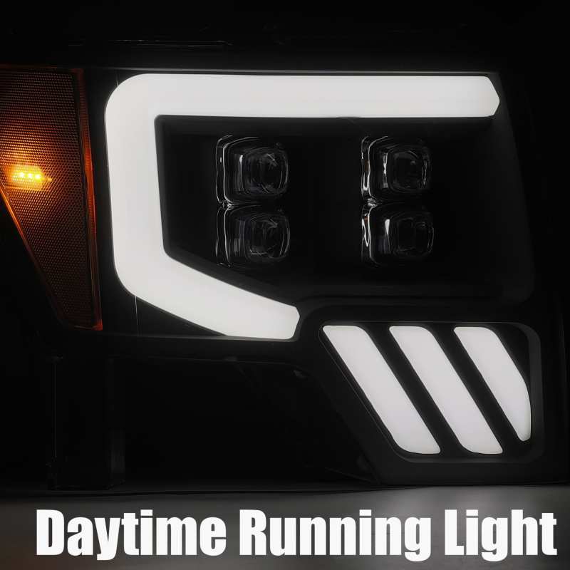 AlphaRex 09-14 Ford F-150 NOVA LED Proj Headlights Plank Style Gloss Black w/Activ Light/Seq Signal - Striker Modified