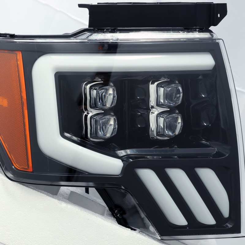 AlphaRex 09-14 Ford F-150 NOVA LED Proj Headlights Plank Style Gloss Black w/Activ Light/Seq Signal - Striker Modified