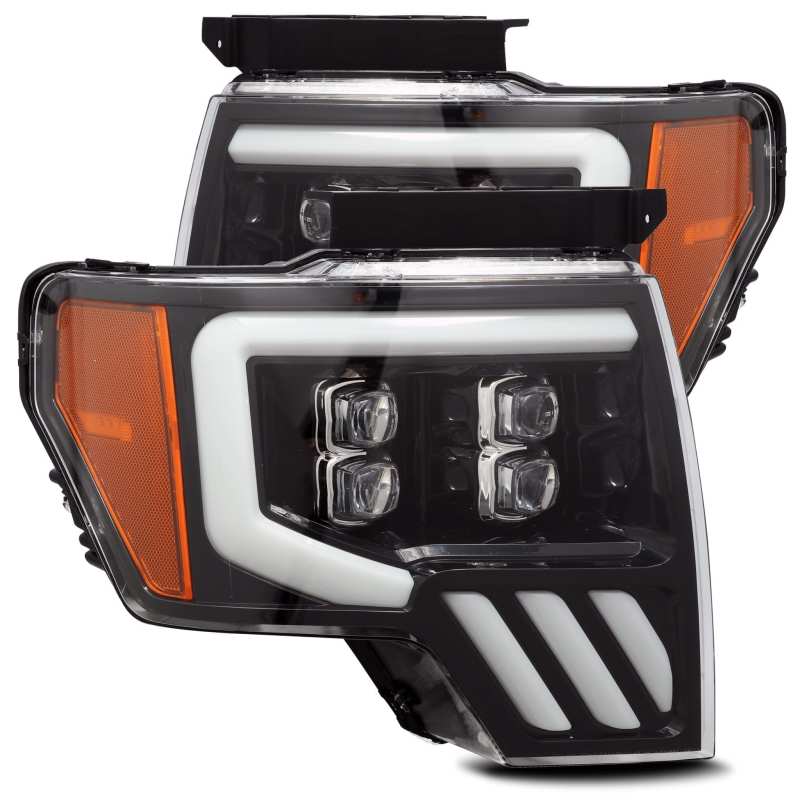 AlphaRex 09-14 Ford F-150 NOVA LED Proj Headlights Plank Style Gloss Black w/Activ Light/Seq Signal - Striker Modified