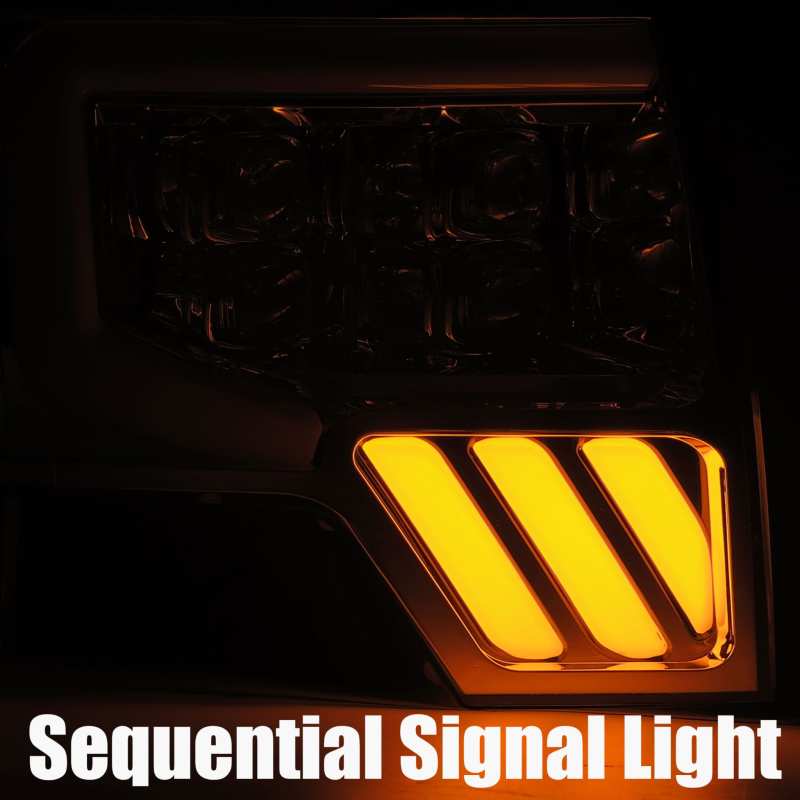 AlphaRex 09-14 Ford F-150 NOVA LED Proj Headlights Plank Style Gloss Black w/Activ Light/Seq Signal - Striker Modified
