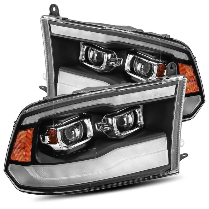 AlphaRex 09-18 Dodge Ram 1500HD LUXX LED Proj Headlights Plnk Style Blk w/Activ Light/Seq Signal/DRL - Striker Modified