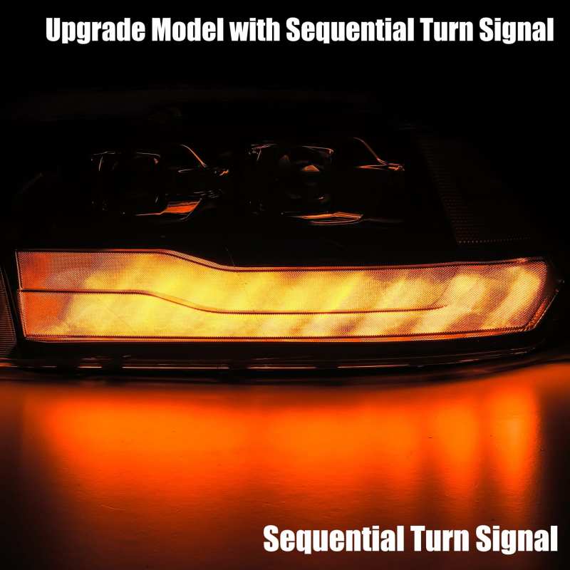 AlphaRex 09-18 Dodge Ram 1500HD LUXX LED Proj Headlights Plnk Style Blk w/Activ Light/Seq Signal/DRL - Striker Modified
