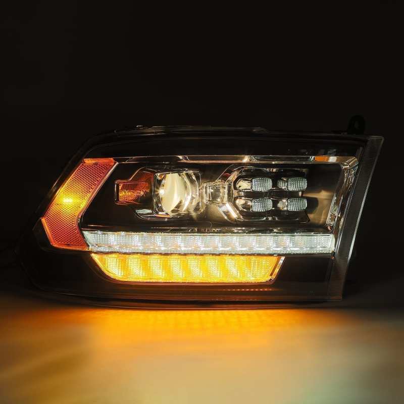 AlphaRex 09-18 Dodge Ram 2500HD LUXX LED Proj Headlights Plank Style Black w/Seq Signal/Smoked DRL - Striker Modified