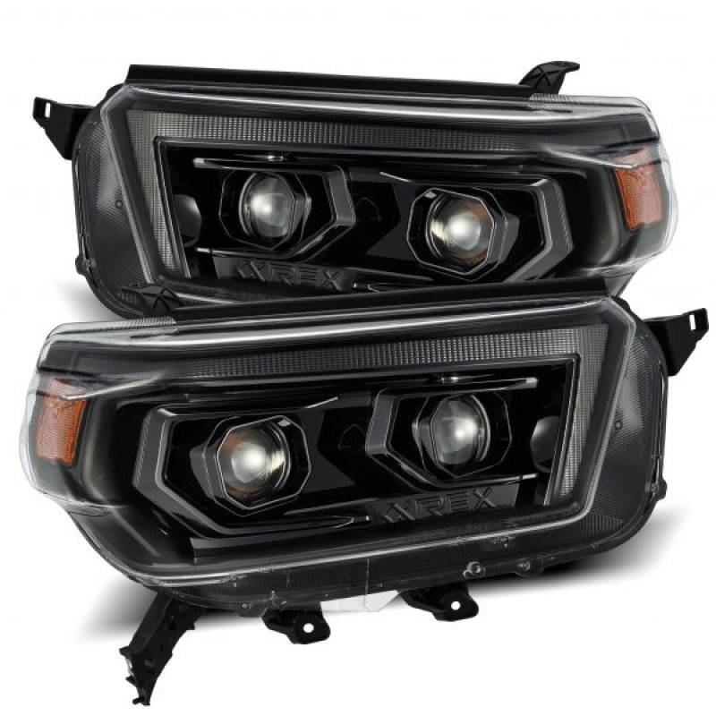 AlphaRex 10-13 Toyota 4Runner LUXX LED Proj Headlights Plank Style Alpha Black w/Seq Signal/DRL - Striker Modified